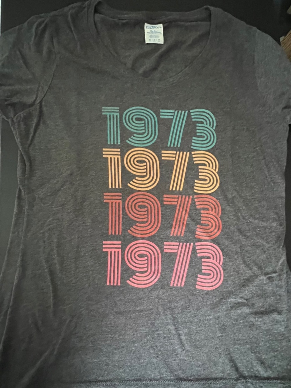 Vintage Style 1973 Striped Graphic V-Neck Tee - Size Medium